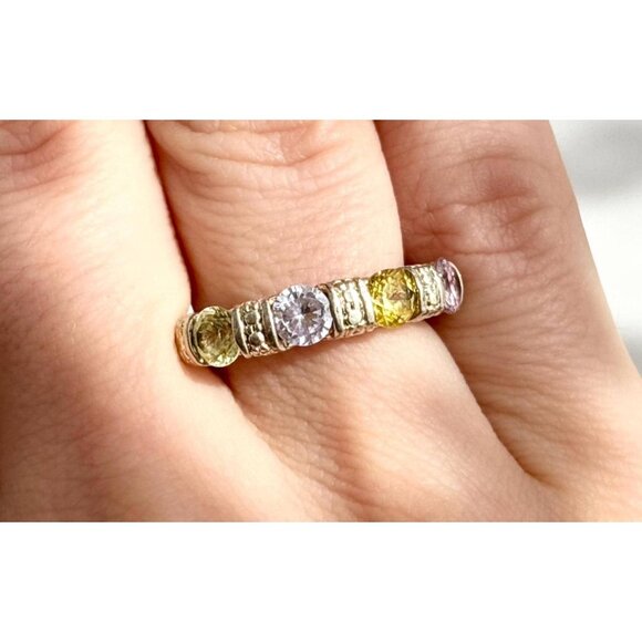Multi-Stone Band Style Semi-Precious 925 Sterling Silver Vintage Ring - sz 6 - Picture 1 of 12